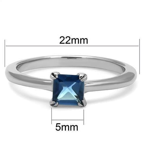 High polished (no plating) Stainless Steel Ring with Synthetic Synthetic Glass in Montana for Women Montana Stone Color Style TK2979 Size 7