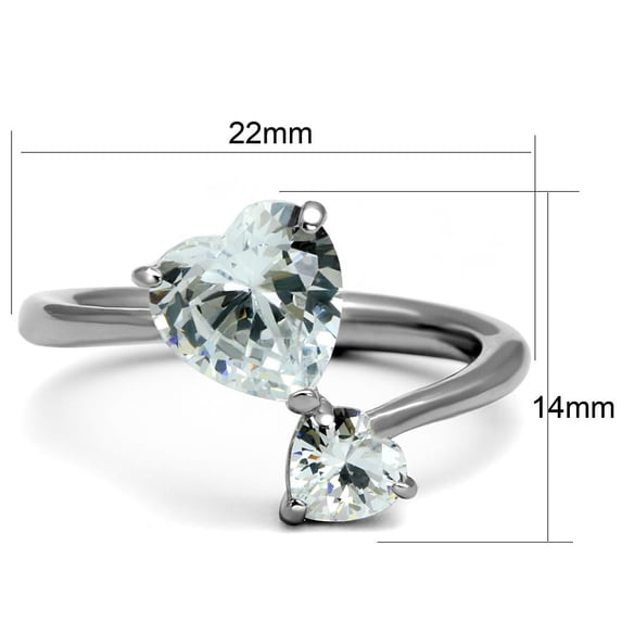 High polished (no plating) Stainless Steel Ring with AAA Grade CZ in Clear for Women Clear Stone Color Style TK2981 Size 5