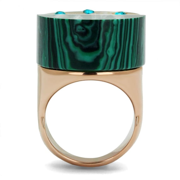TK2986 - IP Rose Gold(Ion Plating) Stainless Steel Ring with Synthetic MALACHITE in Emerald