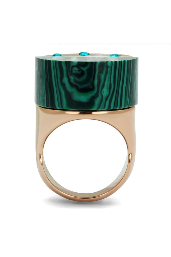 TK2986 - IP Rose Gold(Ion Plating) Stainless Steel Ring with Synthetic MALACHITE in Emerald