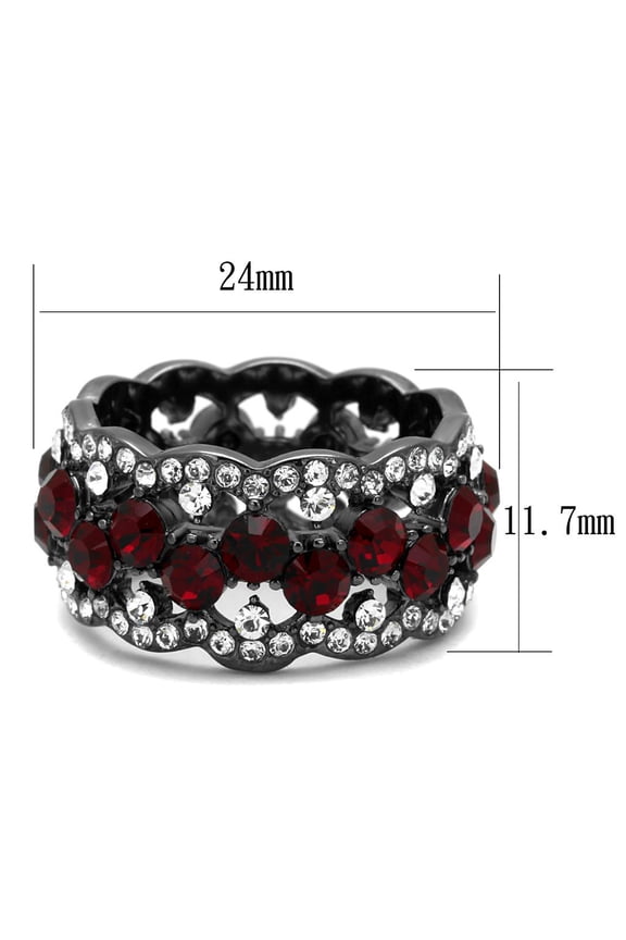 IP Light Black (IP Gun) Stainless Steel Ring with Top Grade Crystal in Siam for Women Siam Stone Color Style TK2993 Size 9