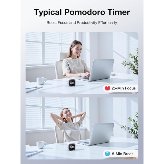 TK3 Pomodoro Timer Cube with Sensor, Silent Vibrate Sound Alert Desk Clock for Study Kitchen ADHD Productivity
