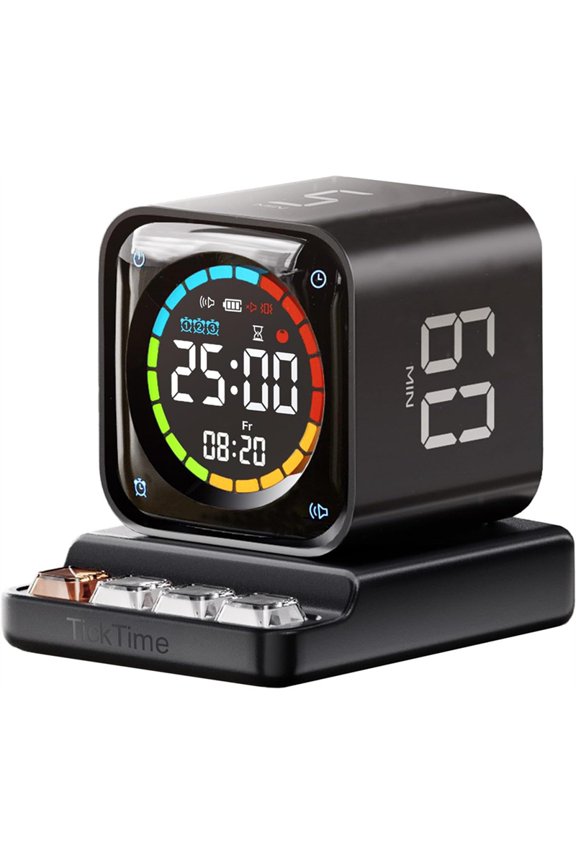 TK3 Timer Cube, Desk Timer with 5/10/30/60 Min Presets, Custom Countdown, Stopwatch, Clock, 3 Alarm, for Task (Black)