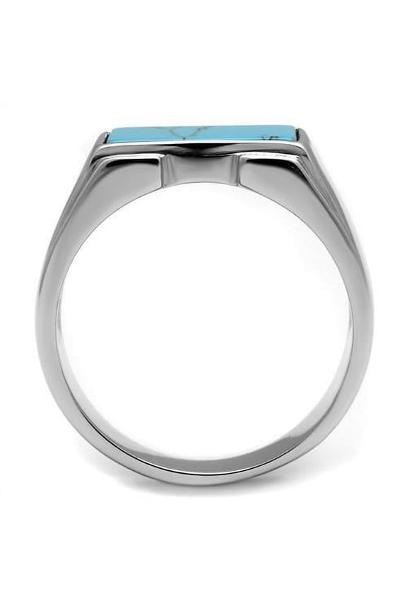 TK3000 - High polished (no plating) Stainless Steel Ring with Synthetic Imitation Amber in Sea Blue