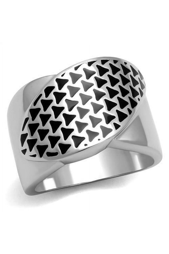 High polished (no plating) Stainless Steel Ring with Epoxy in Jet for Women Jet Stone Color Style TK3010 Size 9