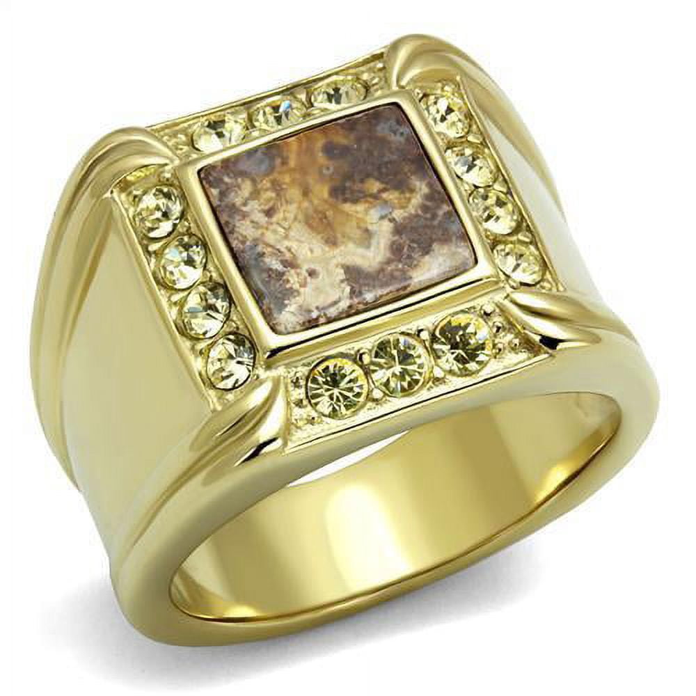 IP Gold(Ion Plating) Stainless Steel Ring with Semi-Precious Oligoclase ...