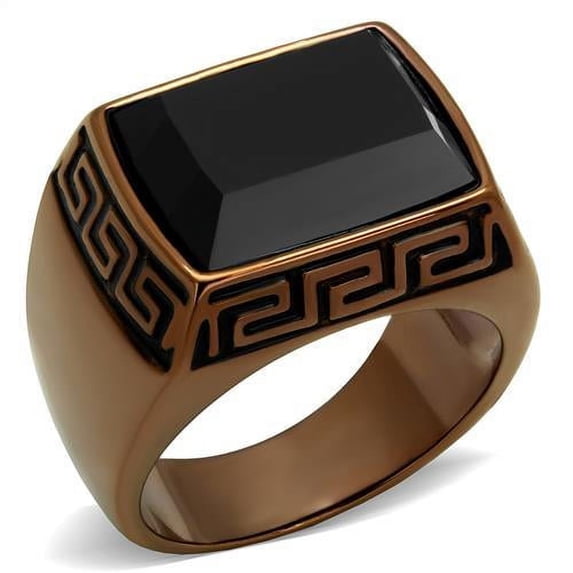 IP Coffee light Stainless Steel Ring with Synthetic Onyx in Jet for Women Jet Stone Color Style TK3014 Size 12
