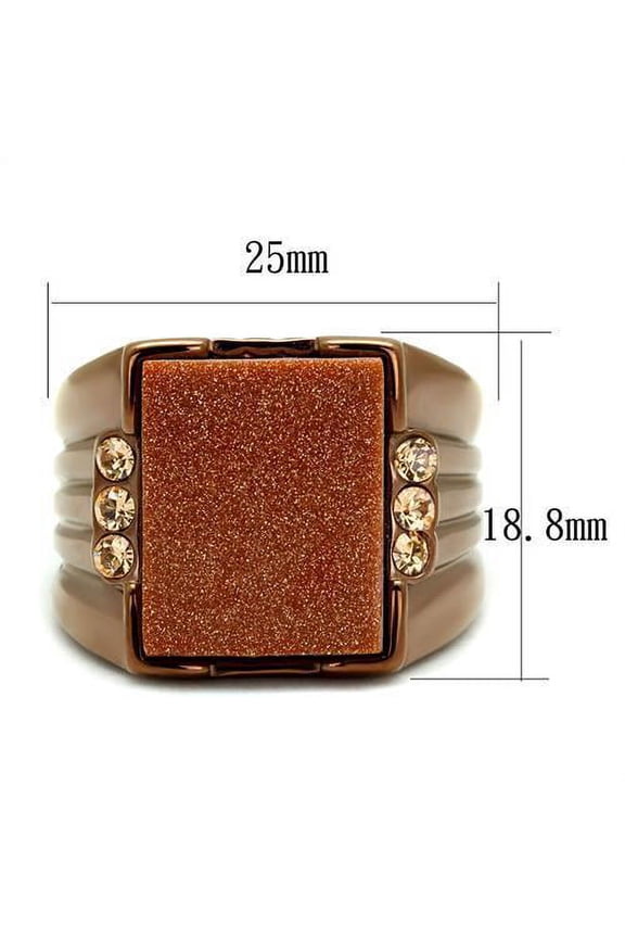 TK3015 - IP Coffee light Stainless Steel Ring with Semi-Precious Gold Sand Stone in Siam