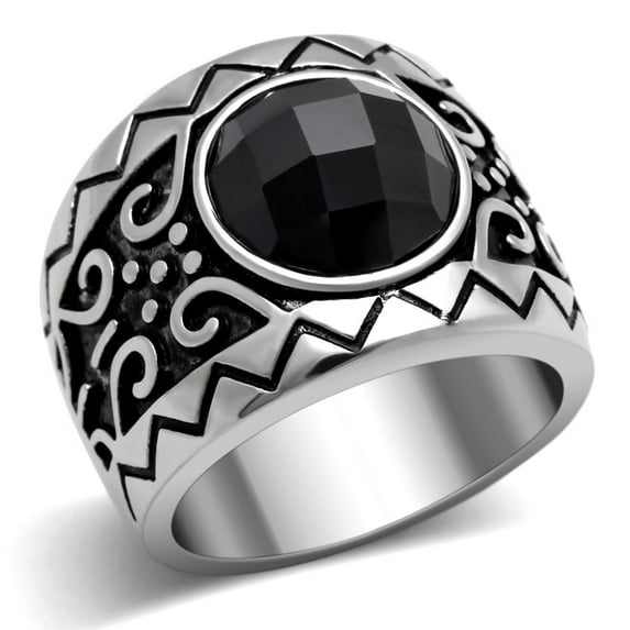 High polished (no plating) Stainless Steel Ring with AAA Grade CZ in Jet for Women Celtic Theme Jet Stone Color Style TK303 Size 10