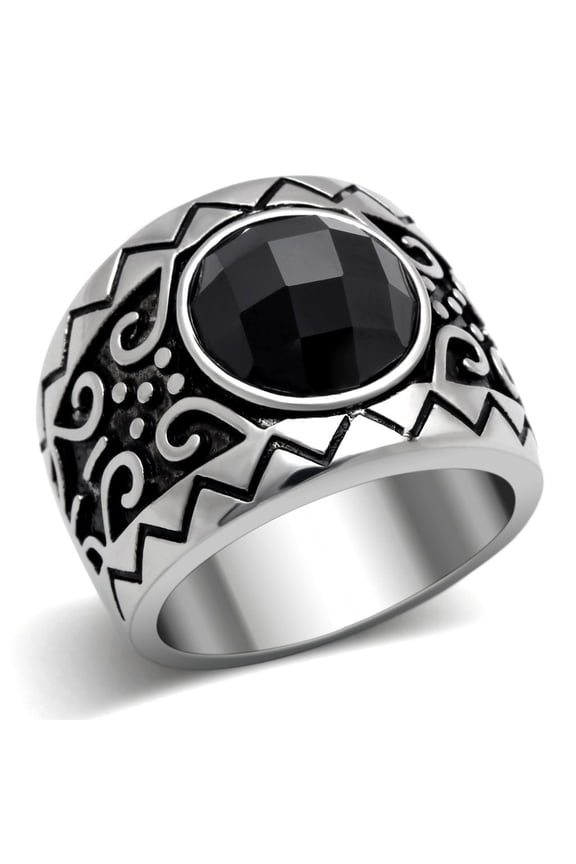 High polished (no plating) Stainless Steel Ring with AAA Grade CZ in Jet for Women Celtic Theme Jet Stone Color Style TK303 Size 10