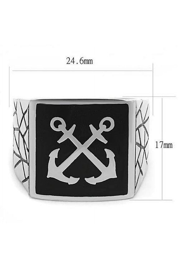 High polished (no plating) Stainless Steel Ring with Epoxy in Jet for Women Jet Stone Color Style TK3041 Size 10