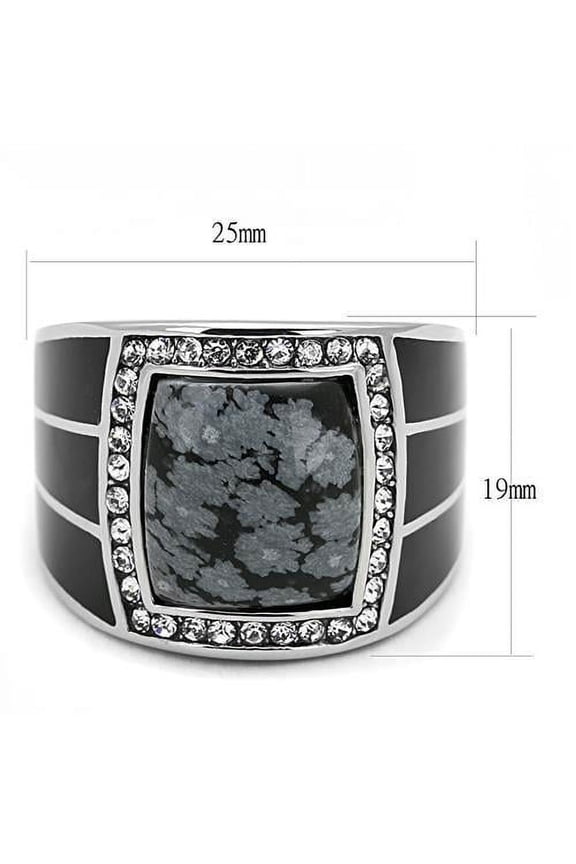 High polished (no plating) Stainless Steel Ring with Semi-Precious Snowflake Obsidian in Jet for Women Jet Stone Color Style TK3042 Size 13