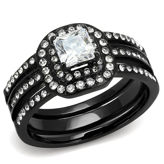 IP Black(Ion Plating) Stainless Steel Ring with AAA Grade CZ in Clear for Women Clear Stone Color Style TK3048 Size 5