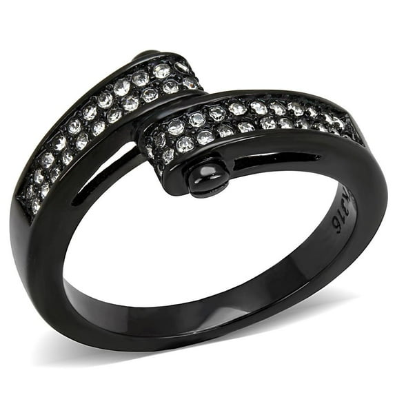 TK3049 - IP Black(Ion Plating) Stainless Steel Ring with Top Grade Crystal in Clear