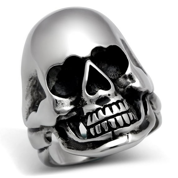 High polished (no plating) Stainless Steel Ring with No Stone for Women Biker Theme No Stone Stone Color Style TK305 Size 9