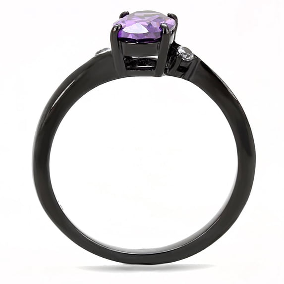 TK3063 - IP Black(Ion Plating) Stainless Steel Ring with AAA Grade CZ in Amethyst