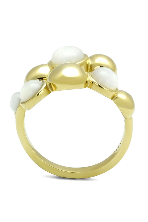 TK3090 - IP Gold(Ion Plating) Stainless Steel Ring with Semi-Precious Coral in Aurora Borealis (Rainbow Effect)