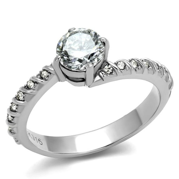 High polished (no plating) Stainless Steel Ring with AAA Grade CZ in Clear for Women Clear Stone Color Style TK3094 Size 6