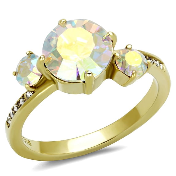 TK3095 - IP Gold(Ion Plating) Stainless Steel Ring with Top Grade Crystal in Multi Color Size 6