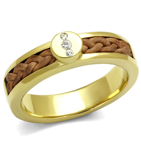 IP Gold(Ion Plating) Stainless Steel Ring with Top Grade Crystal in Clear for Women Clear Stone Color Style TK3096 Size 8