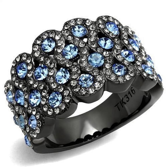 TK3111 - IP Light Black (IP Gun) Stainless Steel Ring with Top Grade Crystal in Light Sapphire Size 5