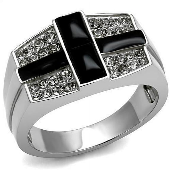 High polished (no plating) Stainless Steel Ring with Semi-Precious Agate in Jet for Women Jet Stone Color Style TK3117 Size 13