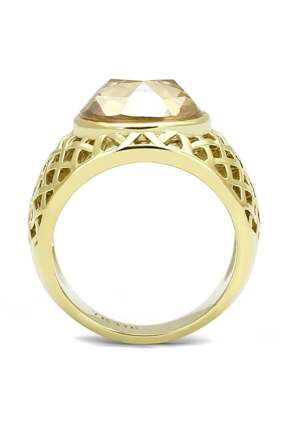 TK3122 - IP Gold(Ion Plating) Stainless Steel Ring with AAA Grade CZ in Champagne