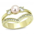 thumbnail image 1 of IP Gold(Ion Plating) Stainless Steel Ring with Synthetic Pearl in Rose for Women Rose Stone Color Style TK3126 Size 7, 1 of 4