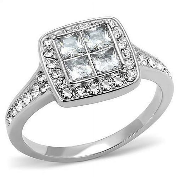 High polished (no plating) Stainless Steel Ring with AAA Grade CZ in Clear for Women Clear Stone Color Style TK3137 Size 10