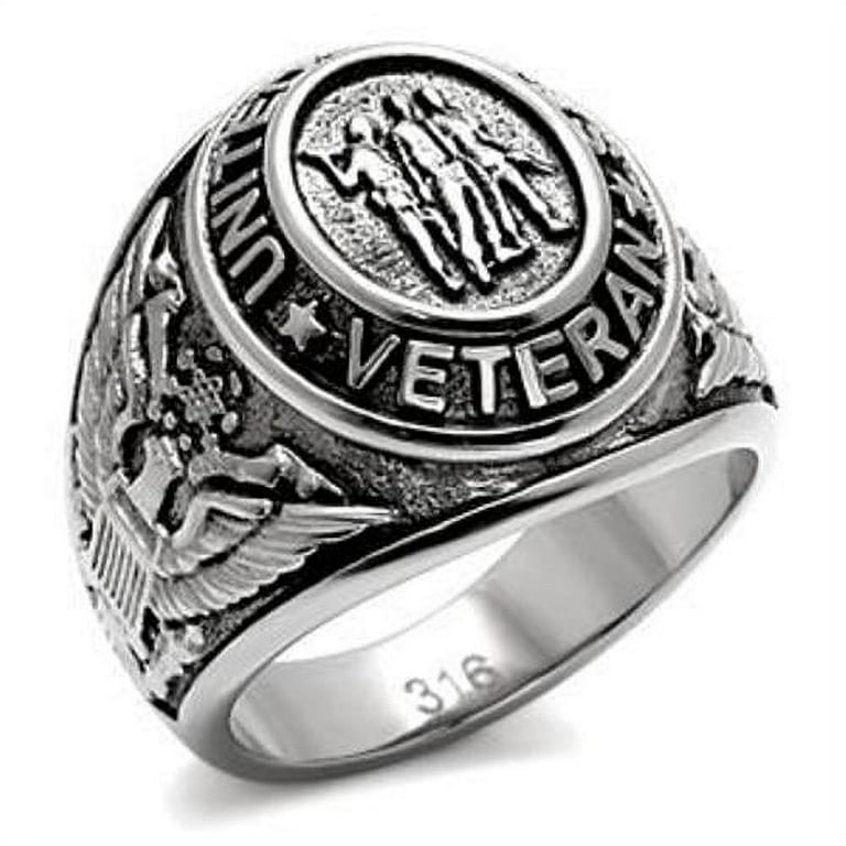 TK316 Stainless Steel US Military Veteran Mens Wide Band Tarnish Free Ring Size 10