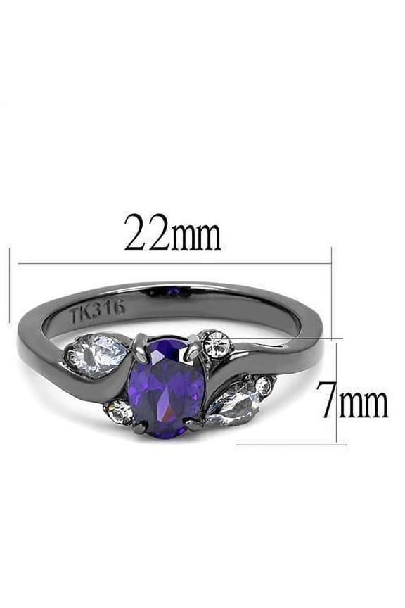 TK3169 - IP Light Black (IP Gun) Stainless Steel Ring with AAA Grade CZ in Tanzanite