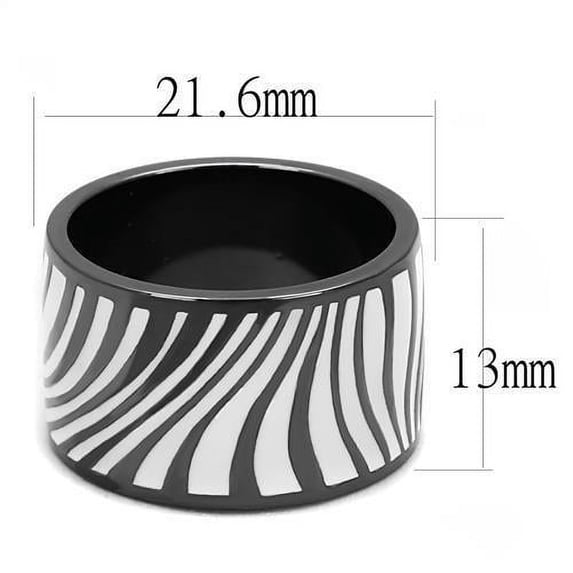 IP Light Black (IP Gun) Stainless Steel Ring with Epoxy in White for Women White Stone Color Style TK3171 Size 7