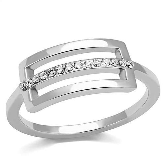 High polished (no plating) Stainless Steel Ring with AAA Grade CZ in Clear for Women Clear Stone Color Style TK3177 Size 9