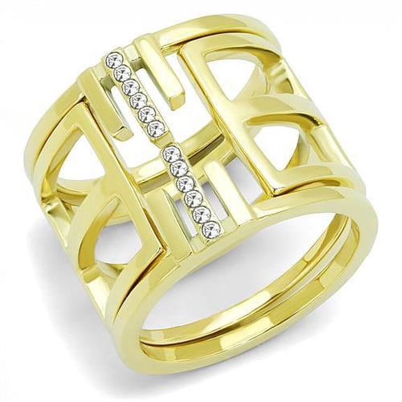 IP Gold(Ion Plating) Stainless Steel Ring with Top Grade Crystal in Clear for Women Clear Stone Color Style TK3198 Size 7