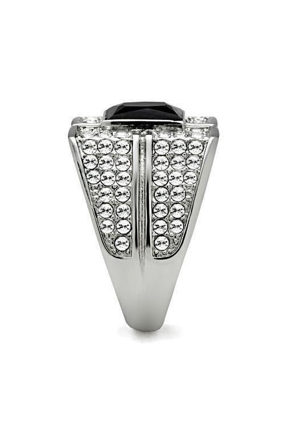 High polished (no plating) Stainless Steel Ring with Synthetic Synthetic Glass in Jet for Women Jet Stone Color Style TK320 Size 8