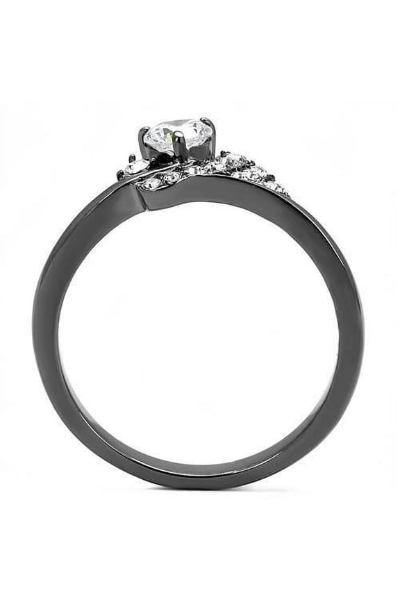 TK3203 - IP Light Black (IP Gun) Stainless Steel Ring with AAA Grade CZ in Clear