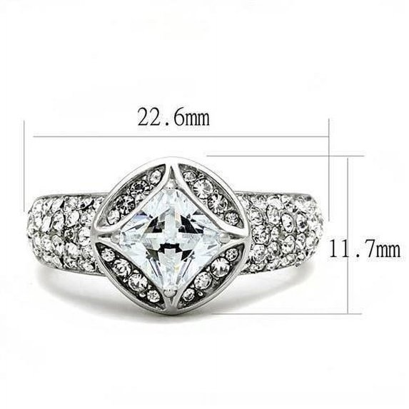 TK3206 - High polished (no plating) Stainless Steel Ring with AAA Grade CZ in Clear