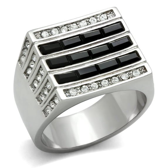 High polished (no plating) Stainless Steel Ring with Top Grade Crystal in Jet for Women Jet Stone Color Style TK321 Size 11
