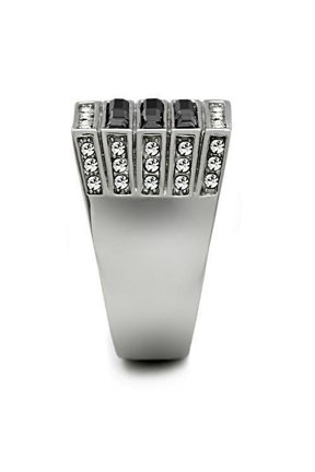 TK321 - High polished (no plating) Stainless Steel Ring with Top Grade Crystal in Jet