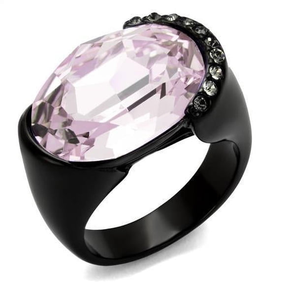 IP Black(Ion Plating) Stainless Steel Ring with Top Grade Crystal in Light Amethyst for Women Light Amethyst Stone Color Style TK3213 Size 5