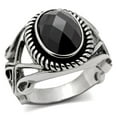 thumbnail image 1 of TK322 - High polished (no plating) Stainless Steel Ring with AAA Grade CZ  in Black Diamond Size 8, 1 of 4