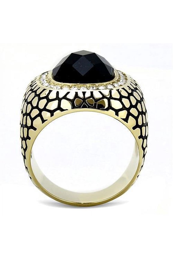 TK3221 - IP Gold(Ion Plating) Stainless Steel Ring with Synthetic Synthetic Glass in Jet