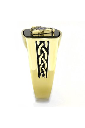 TK3223 - IP Gold(Ion Plating) Stainless Steel Ring with Synthetic Onyx in Jet