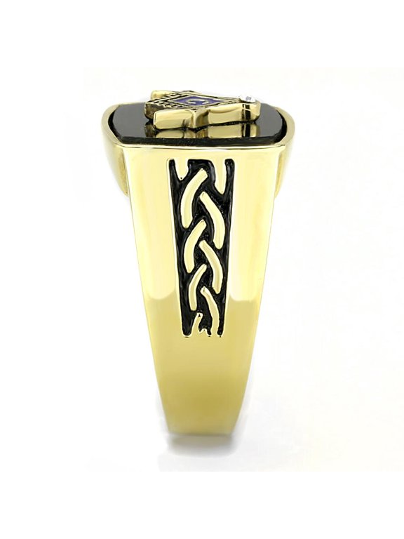 TK3223 - IP Gold(Ion Plating) Stainless Steel Ring with Synthetic Onyx in Jet
