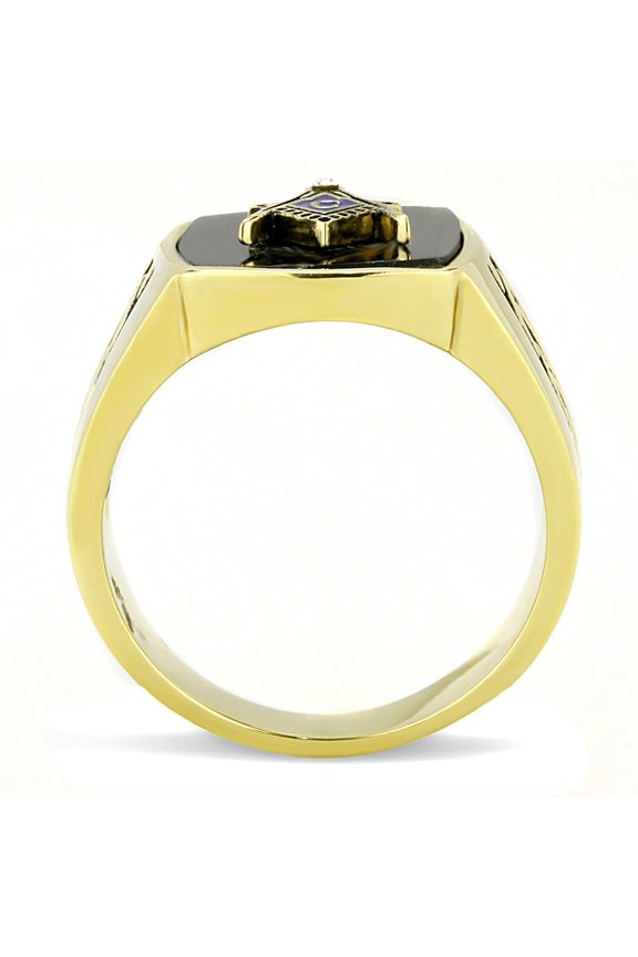 TK3223 - IP Gold(Ion Plating) Stainless Steel Ring with Synthetic Onyx in Jet