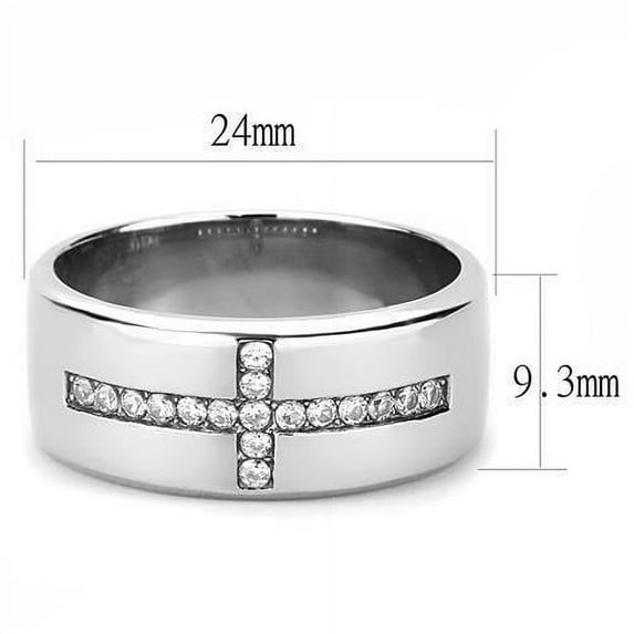 High polished (no plating) Stainless Steel Ring with AAA Grade CZ in Clear for Women Clear Stone Color Style TK3225 Size 13