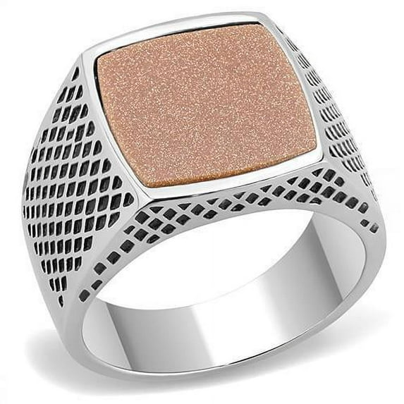 High polished (no plating) Stainless Steel Ring with Semi-Precious Gold Sand Stone in Siam for Men Siam Stone Color Style TK3228 Size 13