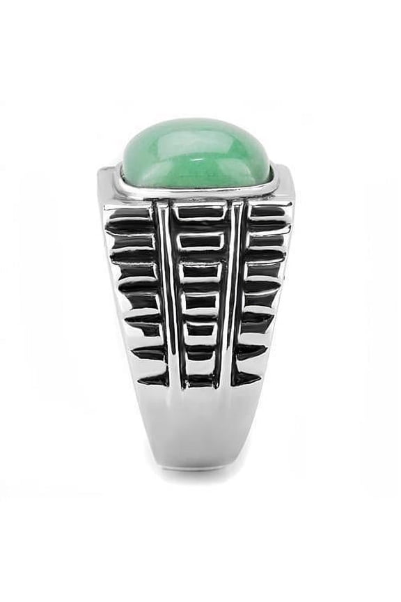 TK3229 - High polished (no plating) Stainless Steel Ring with Synthetic Jade in Emerald