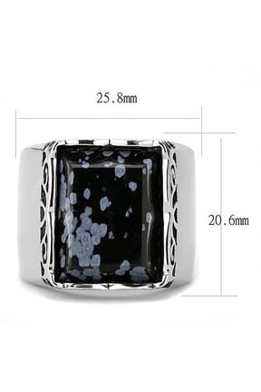 TK3230 - High polished (no plating) Stainless Steel Ring with Semi-Precious Snowflake Obsidian in Jet