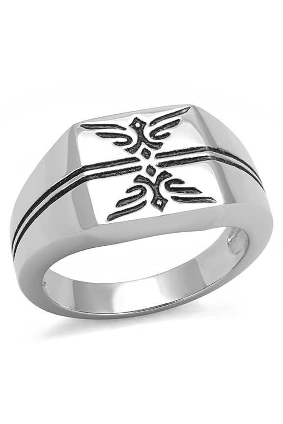 High polished (no plating) Stainless Steel Ring with Epoxy in Jet for Women Jet Stone Color Style TK3279 Size 11